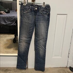 American Eagle Outfitters Women's Dark Wash Skinny Jeans Y2K Authentic Low rise